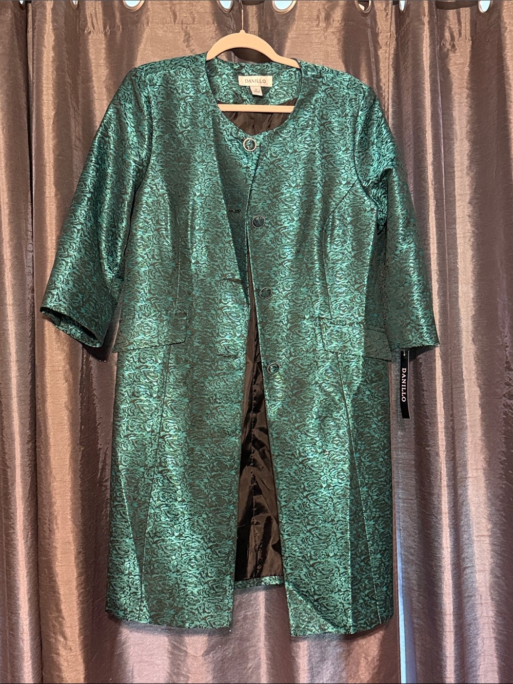 Danillo Emerald Jacquard Long Blazer Coat